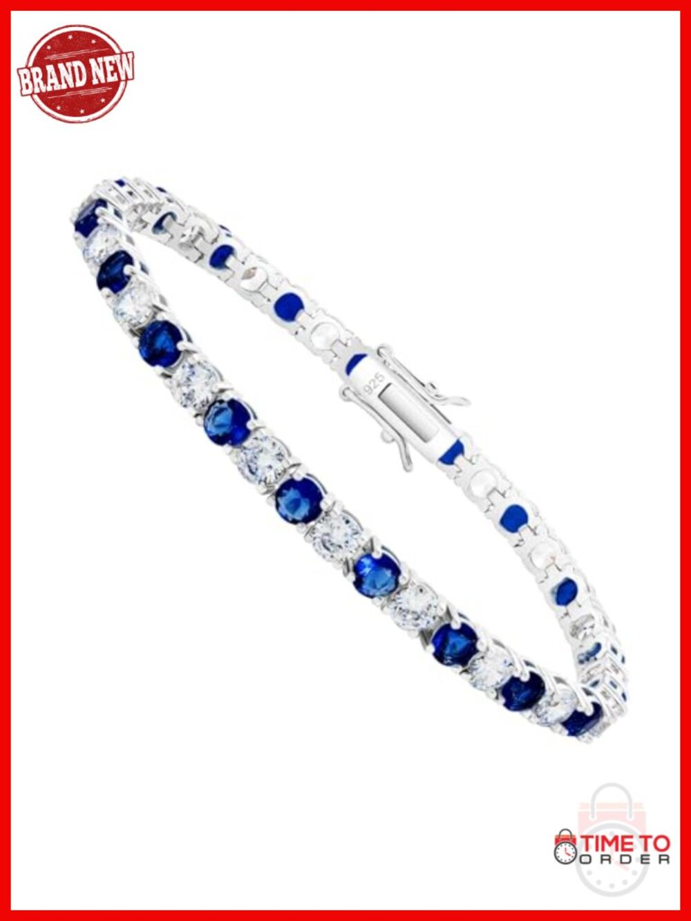 4mm Tennis Bracelet, 925 Sterling Silver, Cubic Zirconia, Sapphire Blue, Women